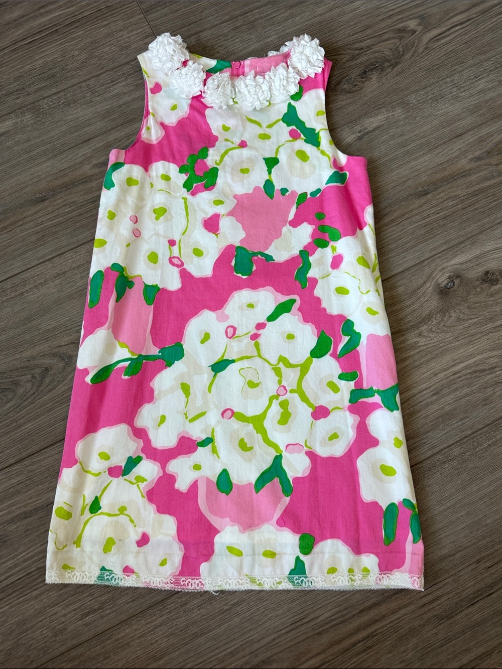 Lilly Pulitzer Girls Pink & White Floral Sleeveless Dress with Green Accents
